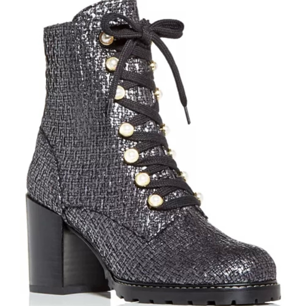 Metallic tweed combat boots